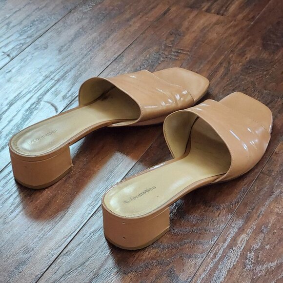 Reformation Mules Slide Size 9.5 Nude Patent Leather Open Toe Sandals Classic - Picture 3 of 10